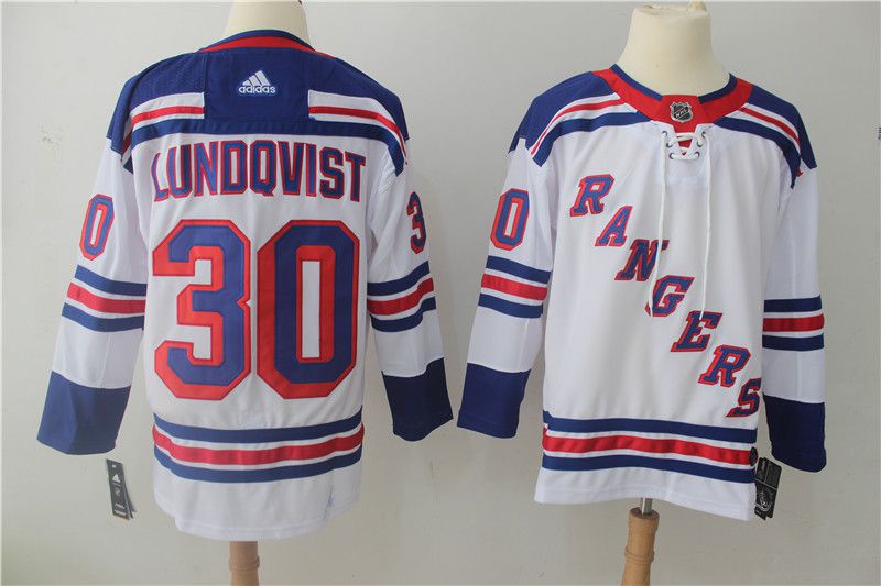 Men New York Rangers 30 Lundqvist White Hockey Stitched Adidas NHL Jerseys